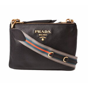 Prada VIT DAINO Shoulder Clutch Bag Deerskin Leather Nero Black